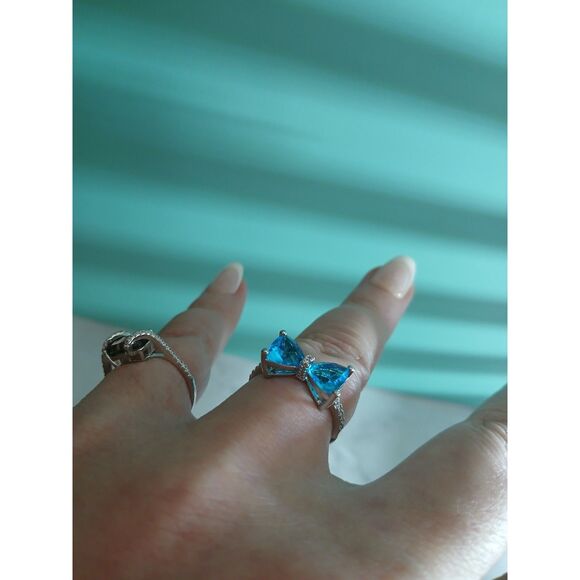 S925 Sterling Silver Plated Rainbow Topaz Bow Ring – Multiple Colors & Finishes - Picture 7 of 16